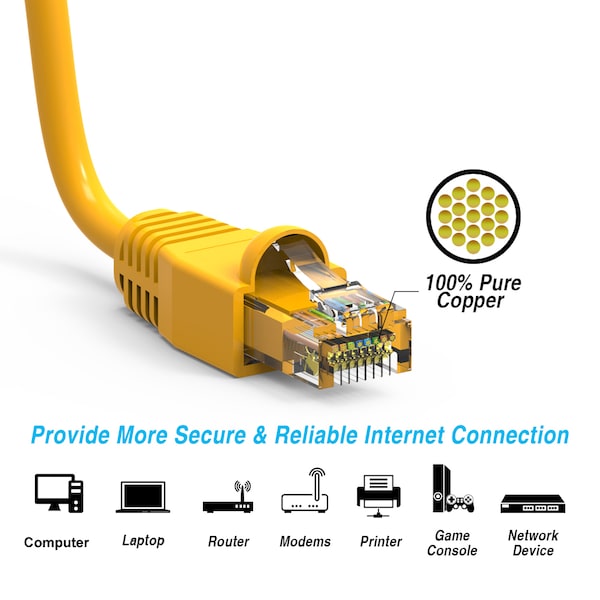 CAT6A UTP Ethernet Network Booted Cable- 100ft- Yellow